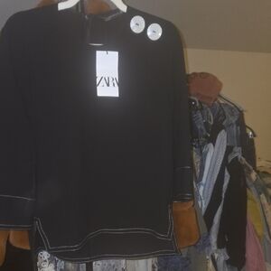 Zara Black Top with White Buttons